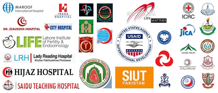 Logos of hospitals and institutions associated with Interax Care